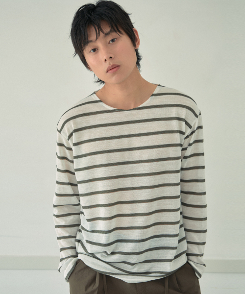 WEDNESDAY OASIS(ウェンズデーオアシス)の「ボンダイストライプロングスリーブTシャツ_IVORY(WB6TP24)(Tシャツ/カットソー・メンズ・アイボリー・FREE)」の3枚目の写真