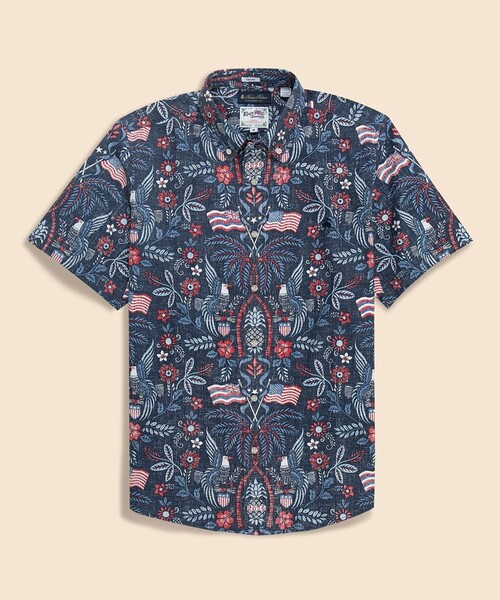 reyn spooner(レインスプーナー)の「【アメリカ建国250th記念】 Brooks Brothers × Reyn Spooner コットン/ポリエステル ボタンダウン アロハシャツ(シャツ/ブラウス・メンズ・ホワイト/ネイビー・MEDIUM/LARGE/SMALL)」の2枚目の写真