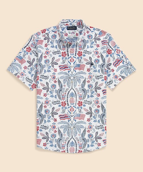 reyn spooner(レインスプーナー)の「【アメリカ建国250th記念】 Brooks Brothers × Reyn Spooner コットン/ポリエステル ボタンダウン アロハシャツ(シャツ/ブラウス・メンズ・ホワイト/ネイビー・MEDIUM/LARGE/SMALL)」の1枚目の写真