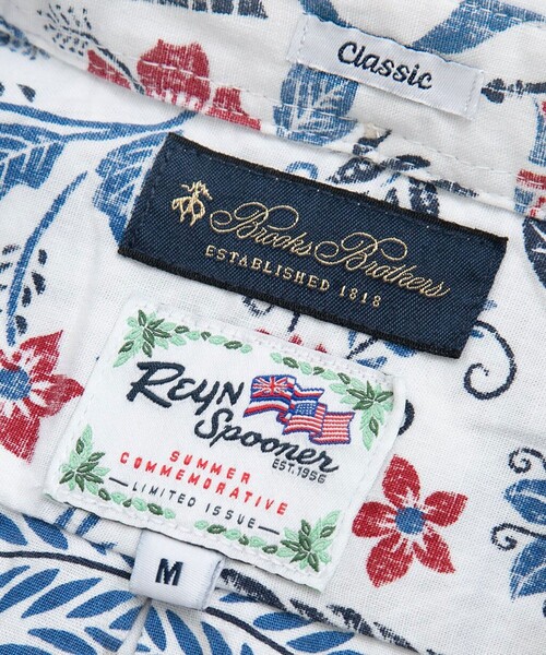 reyn spooner(レインスプーナー)の「【アメリカ建国250th記念】 Brooks Brothers × Reyn Spooner コットン/ポリエステル ボタンダウン アロハシャツ(シャツ/ブラウス・メンズ・ホワイト/ネイビー・MEDIUM/LARGE/SMALL)」の4枚目の写真