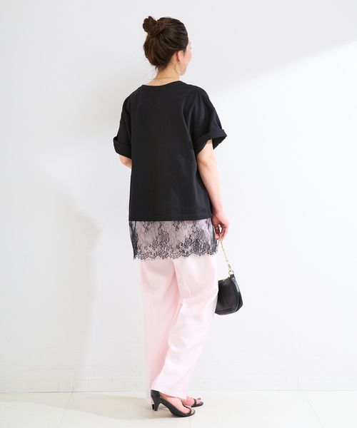 B.C STOCK(ベーセーストック)の「手洗い可 / レースドッキングプルオーバー(Tシャツ/カットソー・レディース・ホワイト/ブラック・FREE)」の5枚目の写真