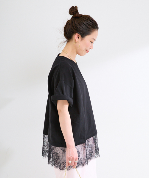 B.C STOCK(ベーセーストック)の「手洗い可 / レースドッキングプルオーバー(Tシャツ/カットソー・レディース・ホワイト/ブラック・FREE)」の8枚目の写真