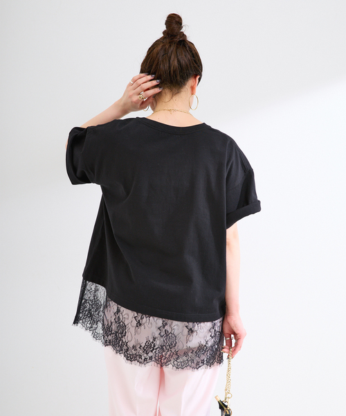 B.C STOCK(ベーセーストック)の「手洗い可 / レースドッキングプルオーバー(Tシャツ/カットソー・レディース・ホワイト/ブラック・FREE)」の9枚目の写真