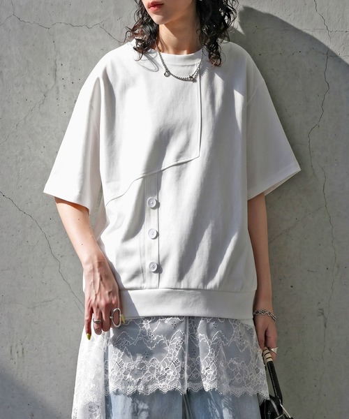 antiqua(アンティカ)の「アシンメトリー Tシャツ(Tシャツ/カットソー・レディース・ホワイト/ブラック/ダークグレー・ONESIZE)」の2枚目の写真