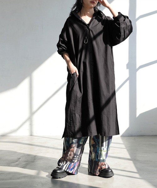 antiqua(アンティカ)の「2WAY ロングシャツ(シャツ/ブラウス・レディース・ブラウン系その他/ブラック・ONESIZE)」の3枚目の写真