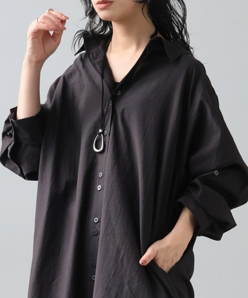 antiqua(アンティカ)の「2WAY ロングシャツ(シャツ/ブラウス・レディース・ブラウン系その他/ブラック・ONESIZE)」の5枚目の写真
