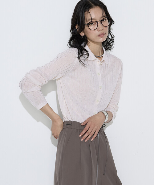 COMME CA(コムサ)の「〔 TALLサイズ 〕 レーヨンイタリア糸 ワイドリブポロカーディガン(カーディガン/ボレロ・レディース・ネイビー/キナリ/サックスブルー・15号)」の8枚目の写真