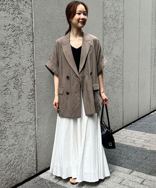 SLOBE IENA(スローブイエナ)の「《セットアップ対応可/追加》リネン混ハーフスリーブジャケット(その他アウター・レディース・カーキ/ブラック・36/38)」の20枚目の写真