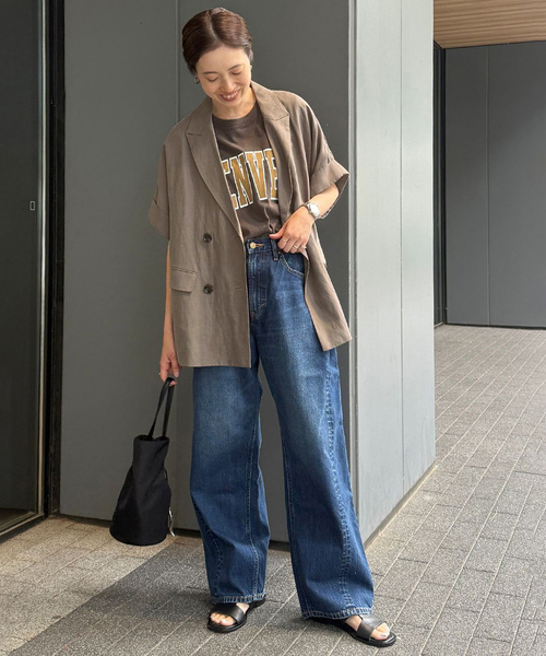 SLOBE IENA(スローブイエナ)の「《セットアップ対応可/追加》リネン混ハーフスリーブジャケット(その他アウター・レディース・カーキ/ブラック・36/38)」の21枚目の写真