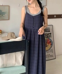 YUGA_YGMC　　Korean-style  Checked camisole dress