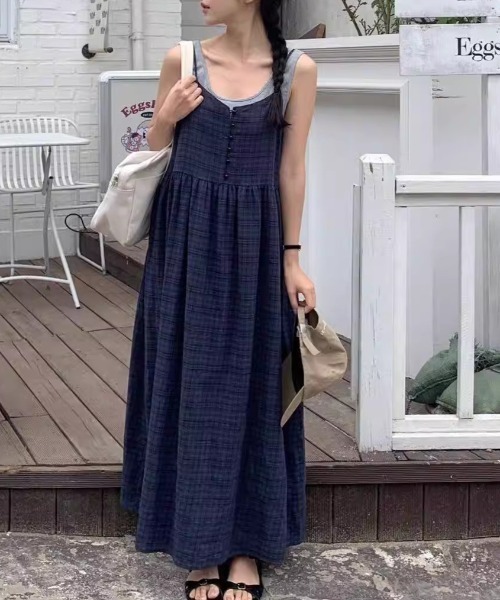 YUGA(ユーガ)の「YUGA_YGMC Korean-style Checked camisole dress(ワンピース・レディース・ホワイト/ネイビー・FREE)」の21枚目の写真
