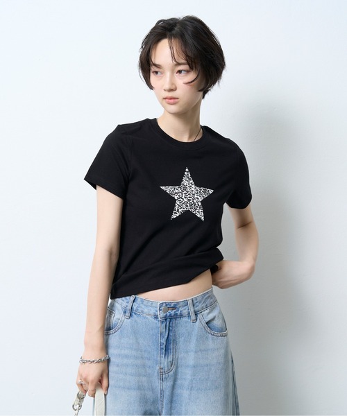 NUJOH(ヌゾ)の「Leopard Star Tee / レオパードスターTシャツ(Tシャツ/カットソー・レディース・ブラック/ホワイト・FREE)」の1枚目の写真