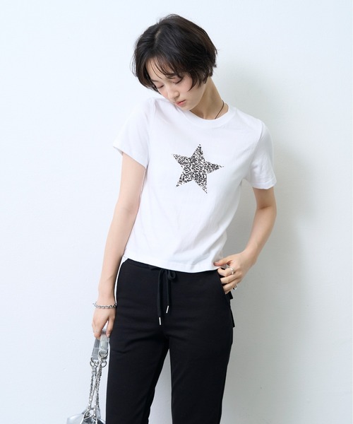 NUJOH(ヌゾ)の「Leopard Star Tee / レオパードスターTシャツ(Tシャツ/カットソー・レディース・ブラック/ホワイト・FREE)」の4枚目の写真