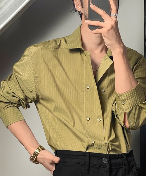 WESTBOY(ウエストボーイ)の「Y2K ユニセックス ダブルボタン オープンカラーシャツ WO26W1TP12(シャツ/ブラウス・メンズ・イエロー/ホワイト・FREE)」の2枚目の写真