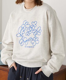 レタリングフラワー刺繍スウェットプルオーバー