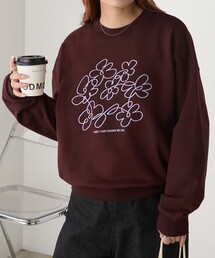 レタリングフラワー刺繍スウェットプルオーバー