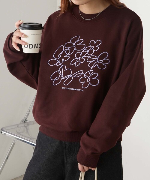 BONLECILL(ボンルシール)の「レタリングフラワー刺繍スウェットプルオーバー(スウェット・レディース・ブラウン/オートミール/杢グレー/チャコールグレー・FREE)」の19枚目の写真