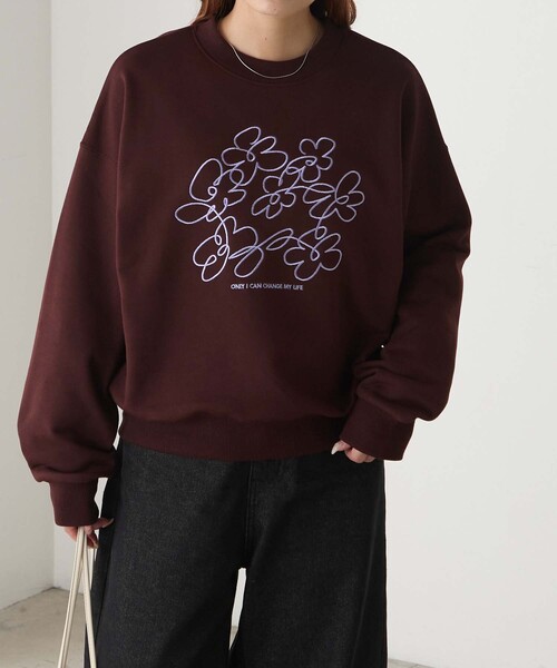 BONLECILL(ボンルシール)の「レタリングフラワー刺繍スウェットプルオーバー(スウェット・レディース・ブラウン/オートミール/杢グレー/チャコールグレー・FREE)」の20枚目の写真
