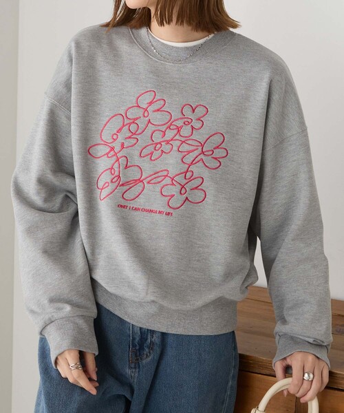 BONLECILL(ボンルシール)の「レタリングフラワー刺繍スウェットプルオーバー(スウェット・レディース・ブラウン/オートミール/杢グレー/チャコールグレー・FREE)」の11枚目の写真