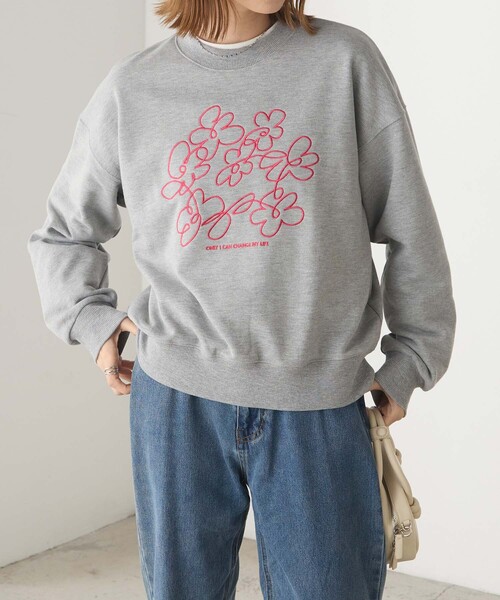 BONLECILL(ボンルシール)の「レタリングフラワー刺繍スウェットプルオーバー(スウェット・レディース・ブラウン/オートミール/杢グレー/チャコールグレー・FREE)」の12枚目の写真