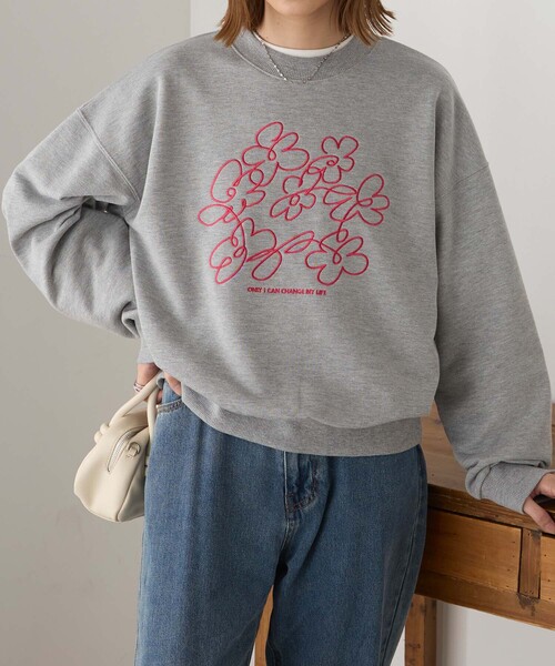 BONLECILL(ボンルシール)の「レタリングフラワー刺繍スウェットプルオーバー(スウェット・レディース・ブラウン/オートミール/杢グレー/チャコールグレー・FREE)」の15枚目の写真