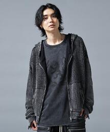 Bz】ダメージ加工ニットロゴジップルーズパーカー/グランジ Y2K（MA