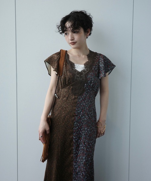 Ameri(アメリ)の「LOUISE PATTERN DOCKING DRESS(ドレス・レディース・ブラウン/ネイビー・MEDIUM/SMALL)」の6枚目の写真