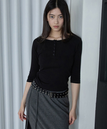 Button Henley Neck Tee Black