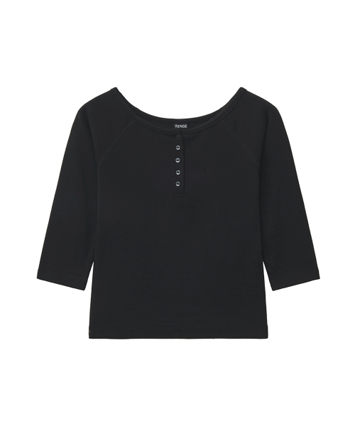 RENSE(レンセ)の「Button Henley Neck Tee Black(Tシャツ/カットソー・レディース・その他・OS)」の3枚目の写真