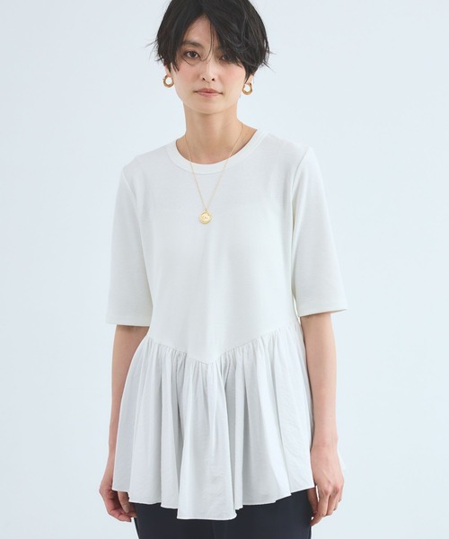 BARNYARDSTORM(バンヤードストーム)の「BARNYARDSTORM / 裾タフタプルオーバー【Oggiコラボ】(Tシャツ/カットソー・レディース・ホワイト/ブラウン・FREE)」の3枚目の写真