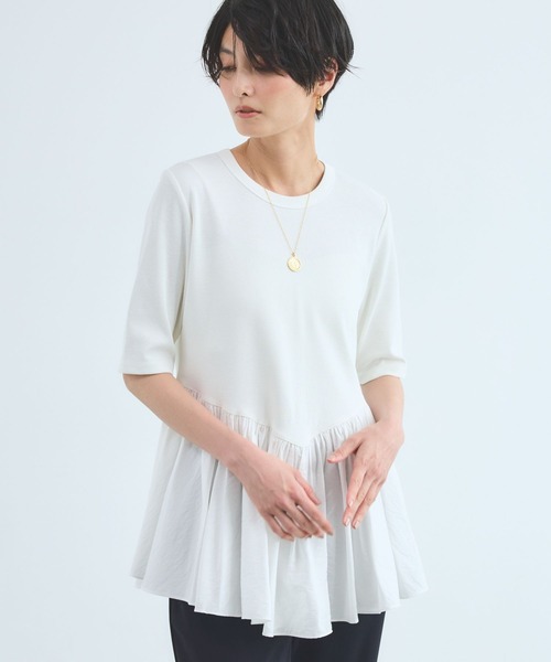 BARNYARDSTORM(バンヤードストーム)の「BARNYARDSTORM / 裾タフタプルオーバー【Oggiコラボ】(Tシャツ/カットソー・レディース・ホワイト/ブラウン・FREE)」の13枚目の写真