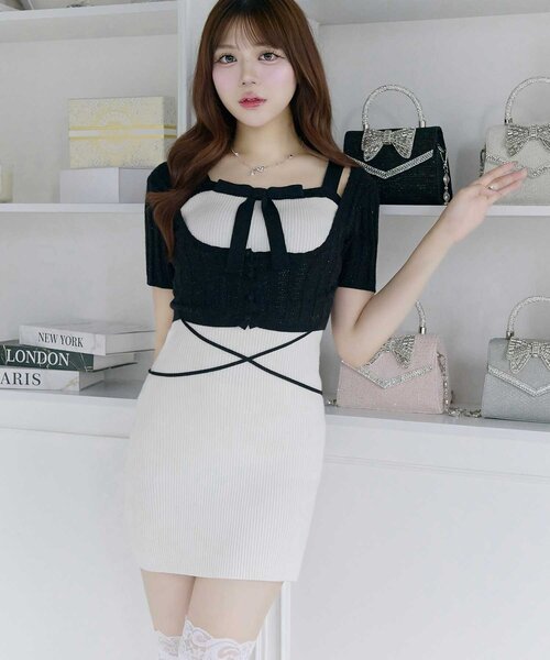 Belle Charme(ベルシャルム)の「【Belle Charme】Ribbon Rib Knit Onepiece(ワンピース・レディース・ベージュ/ブラック/オフホワイト・FREE)」の7枚目の写真