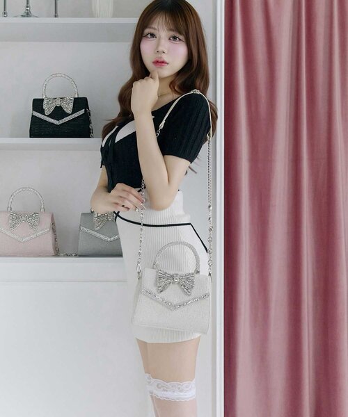 Belle Charme(ベルシャルム)の「【Belle Charme】Ribbon Rib Knit Onepiece(ワンピース・レディース・ベージュ/ブラック/オフホワイト・FREE)」の8枚目の写真