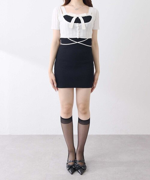 Belle Charme(ベルシャルム)の「【Belle Charme】Ribbon Rib Knit Onepiece(ワンピース・レディース・ベージュ/ブラック/オフホワイト・FREE)」の15枚目の写真