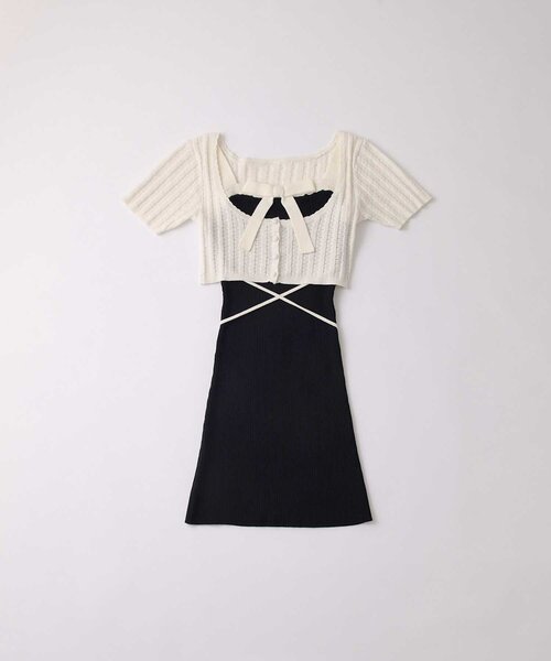 Belle Charme(ベルシャルム)の「【Belle Charme】Ribbon Rib Knit Onepiece(ワンピース・レディース・ベージュ/ブラック/オフホワイト・FREE)」の4枚目の写真