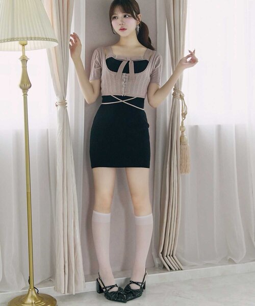Belle Charme(ベルシャルム)の「【Belle Charme】Ribbon Rib Knit Onepiece(ワンピース・レディース・ベージュ/ブラック/オフホワイト・FREE)」の5枚目の写真