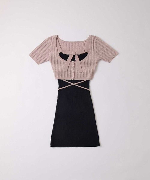 Belle Charme(ベルシャルム)の「【Belle Charme】Ribbon Rib Knit Onepiece(ワンピース・レディース・ベージュ/ブラック/オフホワイト・FREE)」の6枚目の写真