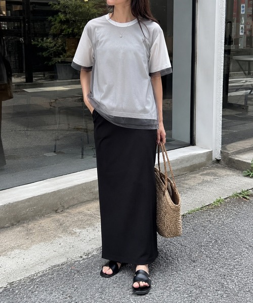KONVINI（コンビニ）の「【KONVINI select】シアーチュールレイヤード半袖Tシャツ　オフィスカジュアル（Tシャツ/カットソー・レディース・グレー/ブラック/ホワイト・FREE）」の21枚目の写真