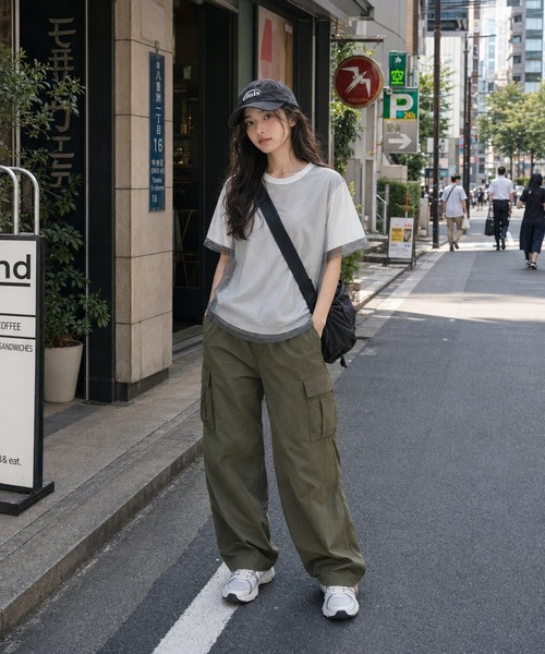 KONVINI（コンビニ）の「【KONVINI select】シアーチュールレイヤード半袖Tシャツ　オフィスカジュアル（Tシャツ/カットソー・レディース・グレー/ブラック/ホワイト・FREE）」の18枚目の写真
