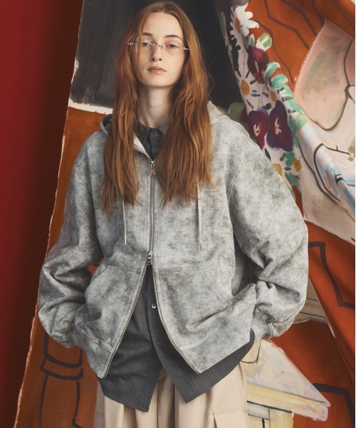 MAISON SPECIAL(メゾンスペシャル)の「《UNISEX》Distressed Effect Prime-Over ZIP Hoodie/グランジダメージプライムオーバーZIPパーカー【MAISON SPECIAL/メゾンスペシャル】■セットアップ対応■(パーカー・メンズ・ブラック/グレー/ネイビー/ピンク・2/0/1)」の3枚目の写真