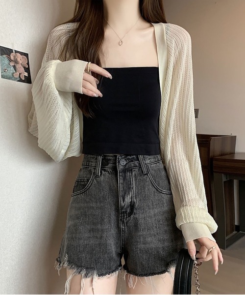 MAISON DE THERESE(メゾン ド テレーズ)の「透かし編み薄手ルーズバルーンスリーブ UV カットニットカーディガン(ニット/セーター・レディース・Black/アイボリー/A/Purple/White・M)」の22枚目の写真