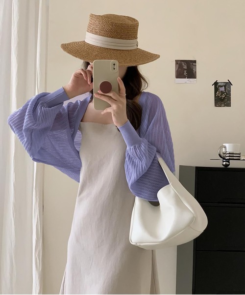 MAISON DE THERESE(メゾン ド テレーズ)の「透かし編み薄手ルーズバルーンスリーブ UV カットニットカーディガン(ニット/セーター・レディース・Black/アイボリー/A/Purple/White・M)」の13枚目の写真