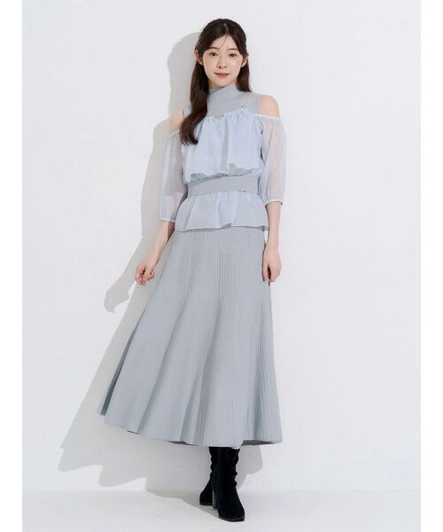 MERCURYDUO(マーキュリーデュオ)の「異素材ドッキングペプラムニットセットアップ(ワンピース・レディース・ミント/オフホワイト/ブラック・FREE)」の1枚目の写真