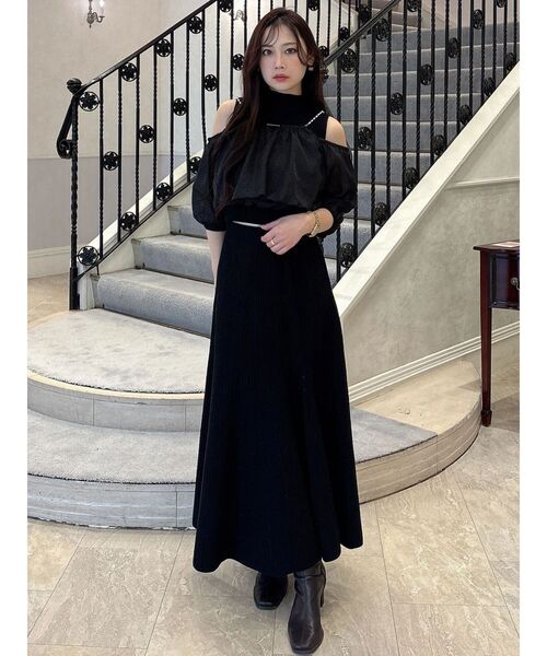 MERCURYDUO(マーキュリーデュオ)の「異素材ドッキングペプラムニットセットアップ(ワンピース・レディース・ミント/オフホワイト/ブラック・FREE)」の3枚目の写真