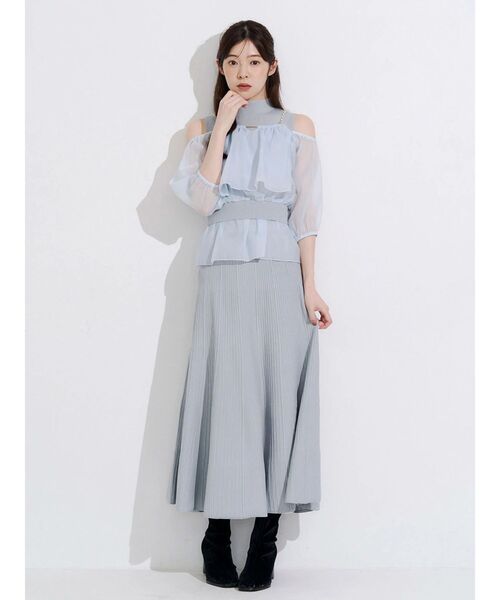 MERCURYDUO(マーキュリーデュオ)の「異素材ドッキングペプラムニットセットアップ(ワンピース・レディース・ミント/オフホワイト/ブラック・FREE)」の5枚目の写真