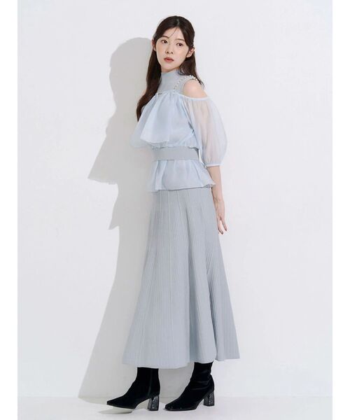 MERCURYDUO(マーキュリーデュオ)の「異素材ドッキングペプラムニットセットアップ(ワンピース・レディース・ミント/オフホワイト/ブラック・FREE)」の6枚目の写真