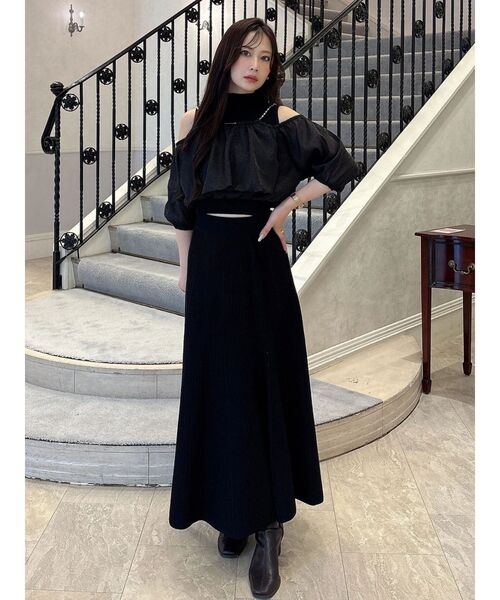MERCURYDUO(マーキュリーデュオ)の「異素材ドッキングペプラムニットセットアップ(ワンピース・レディース・ミント/オフホワイト/ブラック・FREE)」の7枚目の写真