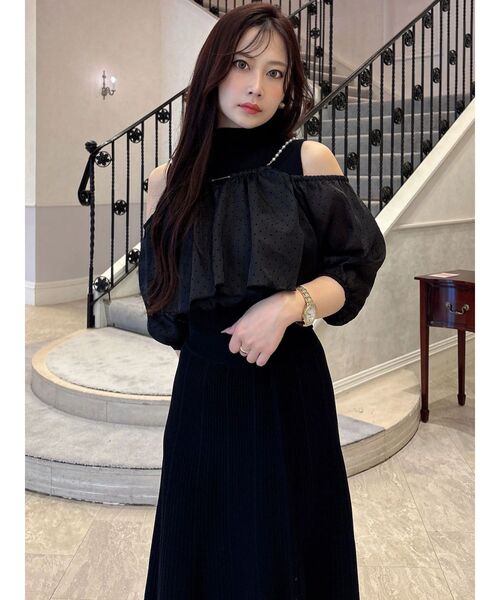 MERCURYDUO(マーキュリーデュオ)の「異素材ドッキングペプラムニットセットアップ(ワンピース・レディース・ミント/オフホワイト/ブラック・FREE)」の11枚目の写真