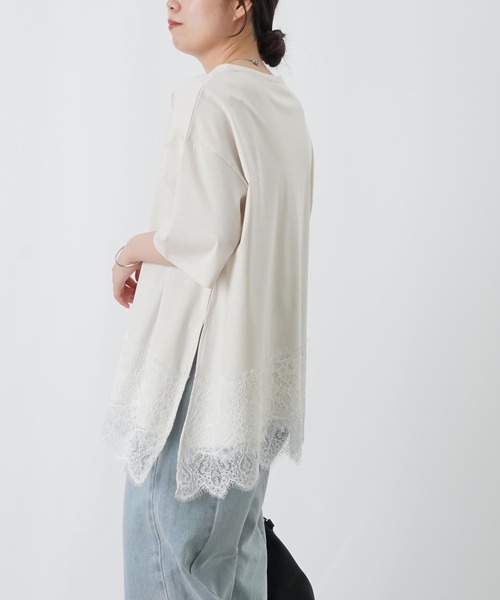LUCA/LADY LUCK LUCA(ルカ/レディラックルカ)の「LC/LLL コンパクトスムースアシメレースドッキングプルオーバー(Tシャツ/カットソー・レディース・ブラック/ダークブラウン/オフホワイト・FREE)」の2枚目の写真