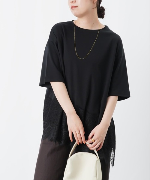 LUCA/LADY LUCK LUCA(ルカ/レディラックルカ)の「LC/LLL コンパクトスムースアシメレースドッキングプルオーバー(Tシャツ/カットソー・レディース・ブラック/ダークブラウン/オフホワイト・FREE)」の9枚目の写真